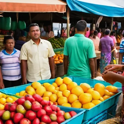 Home 29 피지의 대표적인 범죄 유형 - **Vigilance in a Fijian Market**
A vibrant, bustling open-air market in a Fijian city like Nadi ...