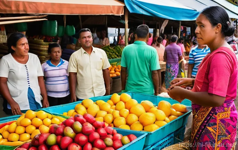 피지의 대표적인 범죄 유형 - **Vigilance in a Fijian Market**
    A vibrant, bustling open-air market in a Fijian city like Nadi ...